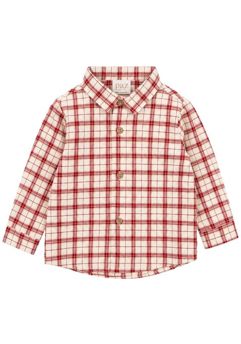 Camicia neonato beige/rosso in cotone PAZ RODRIGUEZ | 006153018/ANBEIGE/ROSSO